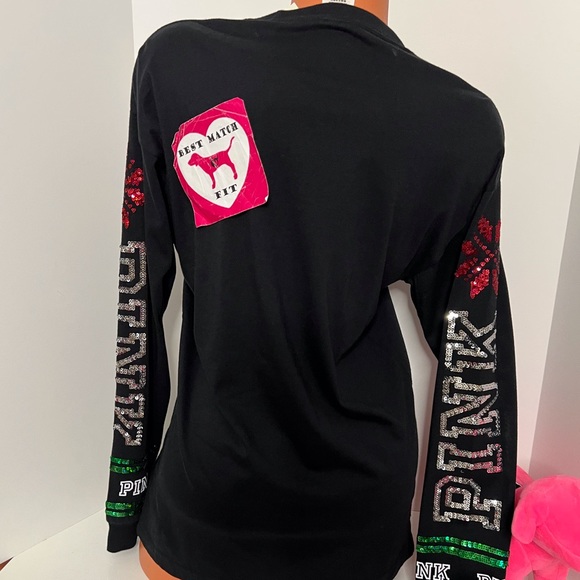 Victoria’s Secret PINK Logo XS S M L Sequin Long-sleeve Shirt Bling Christmas - Picture 2 of 2